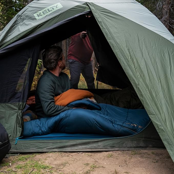 Kelty Wayback Flannel Lined Sleeping Bag Built in Blanket Traditional Rectangle Shape Organic Flannel Cotton Liner Dual Locking Slide Zips