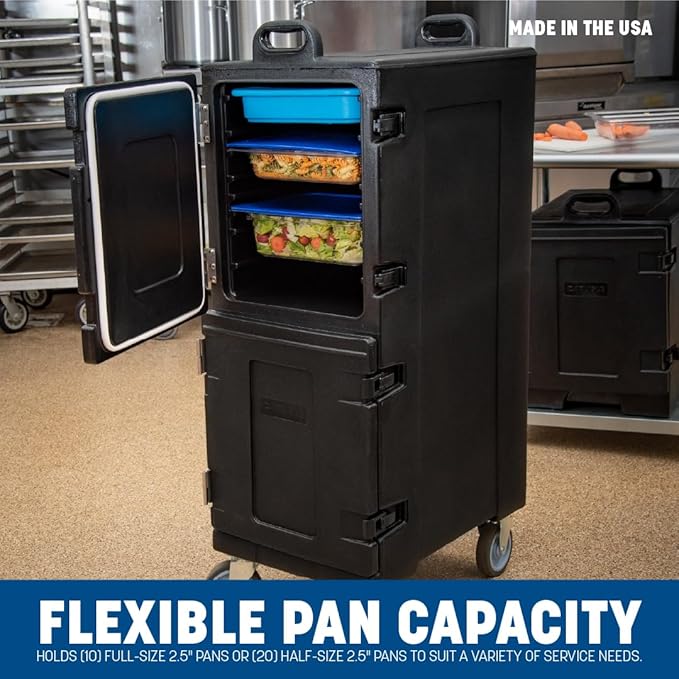 Carlisle FoodService Products Cateraide Insulated Front Loading Food Pan Carrier with Casters for Catering Events and Restaurants Plastic 10 Pans Brown