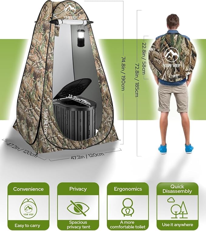Camping Toilet with Pop-Up Privacy Tent and Liquid Waste Gel Portable Toilet for Camping with Large Tent Ergonomic Potty Provides Enhanced Comfort Suitable for All Ages