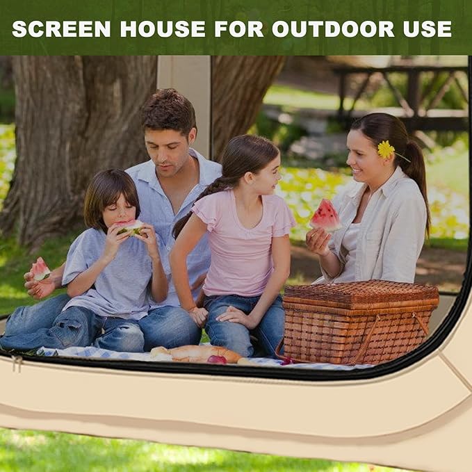 DoCred Screen House Tent Pop-Up 6 x 6 FT Portable Screen Room Canopy Instant Screen with Carry Bag for Patio Backyard Deck &amp Outdoor Activities Beige