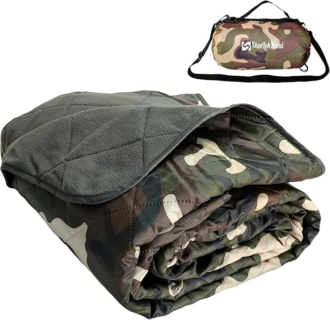 4-in-1 Large Outdoor Blanket - Waterproof &amp Windproof Thickened Warm Fleece Camping Blanket for Stadium Hiking Sporting Events - 81x57 Packable (Camouflage)