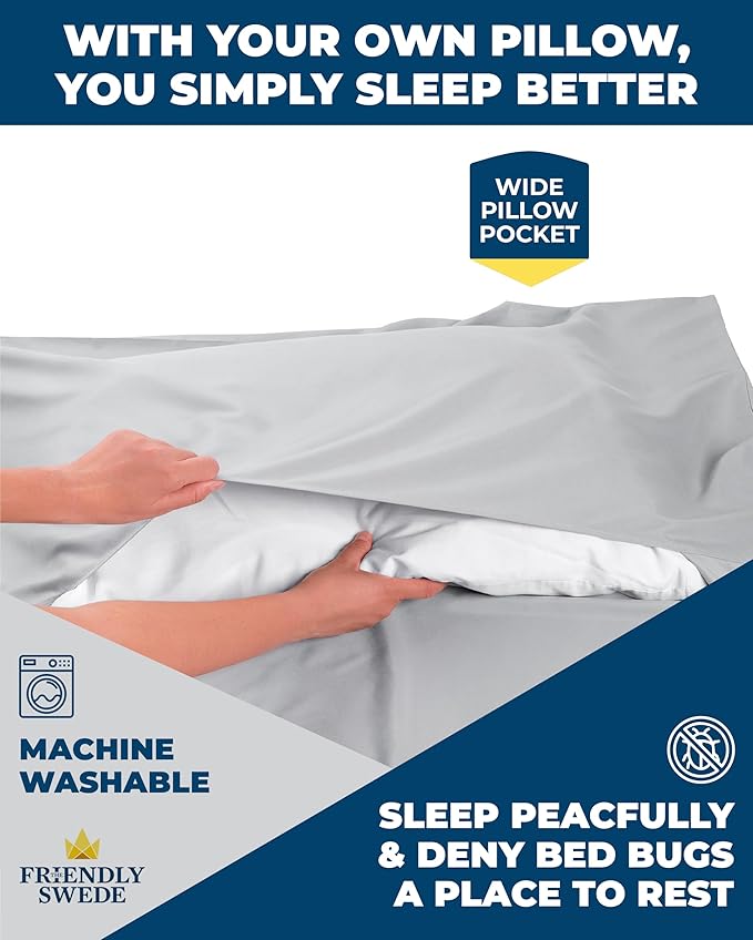The Friendly Swede Sleeping Bag Liner — Ultralight Polyester or Cold Weather Microfiber Adult Sleep Sack- Camping Sheets - Travel Sleeping Bag with Pocket-Size Stuff Sack