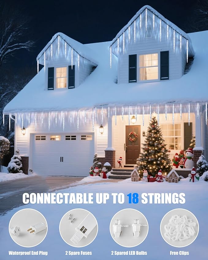 Minetom Christmas Icicle Lights - 2 Pack Total 200 LED 40 Tubes Twinkling Crystal Icicle String Connectable Waterproof Hanging Christmas Lights Plug in for Winter Eave Holiday Outdoor Decoration