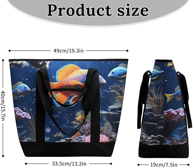 Insulated Shopping BagLarge Reusable Cooler Bags Fishs Printed Foldable Shopping BagTravel Waterproof Shoulder Bag