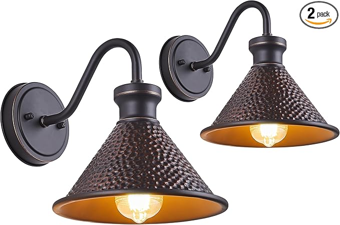 Gooseneck Outdoor Wall Light Fixtures 2-Pack Farmhouse Barn Lights for Porch Industrial Oil-Rubbed Bronze Exterior Wall Sconce for Garage Patio E26 Base Anti-Rust Bulb not Included