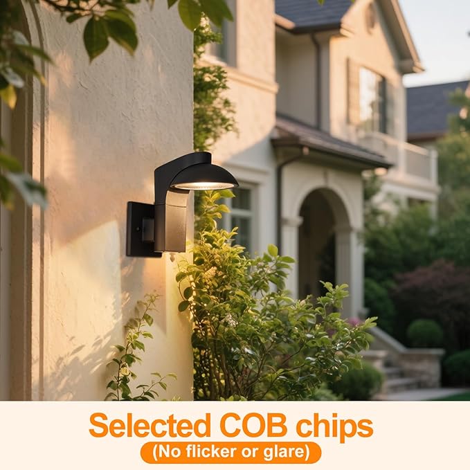 Outdoor Wall Lights 2 Packs 350-degree rotating lamp head Sconces Lights IP65 Waterproof Porch Sconces 10%-100% Dimmable 3000k 120-277V for garages balconies courtyards and entryways
