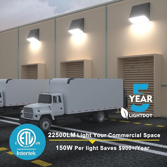 Lightdot 6Pack 150W LED Wall Pack Lights 100-277v Full Cut Off Dusk to Dawn Photocell 22500Lm(150Lm/W) 5000K IP65 Outdoor Exterior Lighting for GarageWarehouseYardBuildingFactoryETL