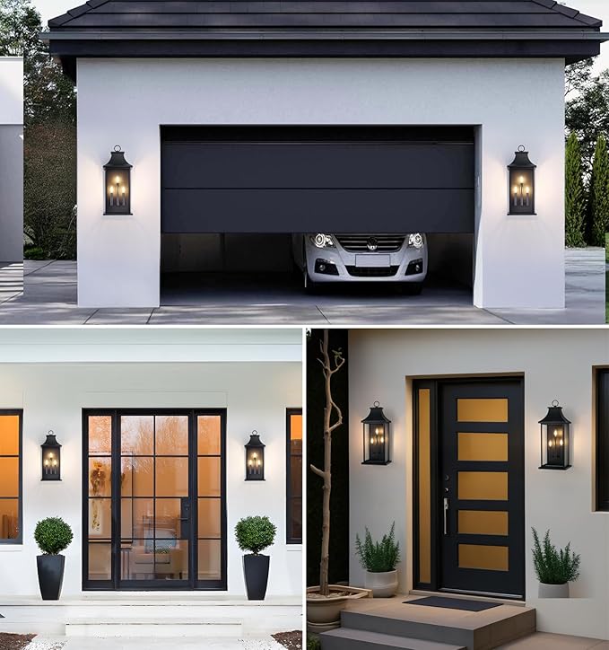 tewei 28'' Large Outdoor Wall Light Porch Light Outdoor Wall Sconce Lantern 3-Light Black Exterior Lighting Fixture Wall Mount Outside Light for House Garage 1-Pack