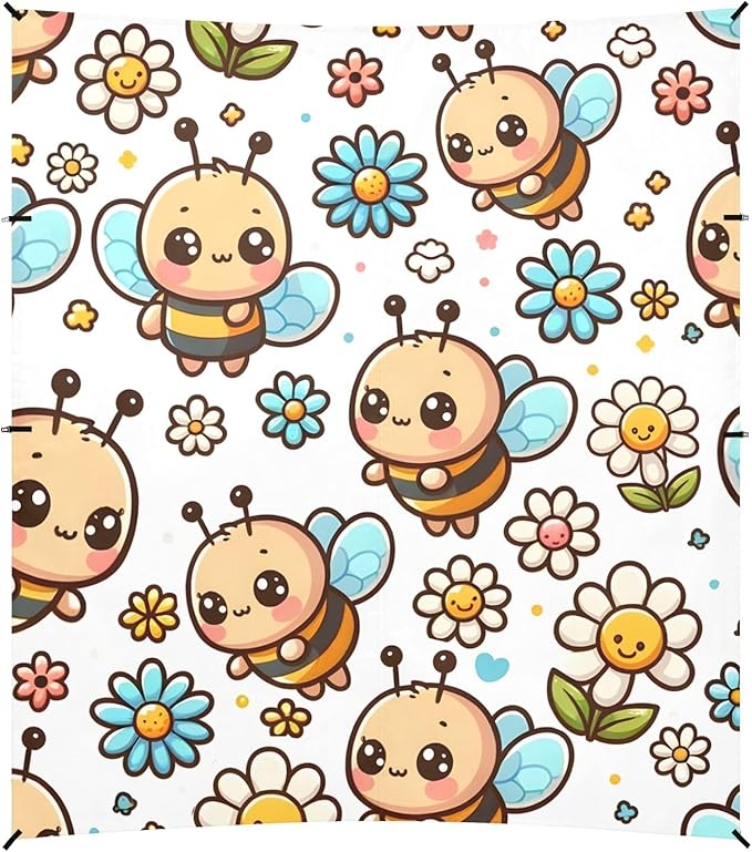 Cute Cartoon Little Bee Camping Sun Shelter Beach Tent Portable Beach Sun Shade Outdoor Canopy for Camping Trips Fishing Picnic