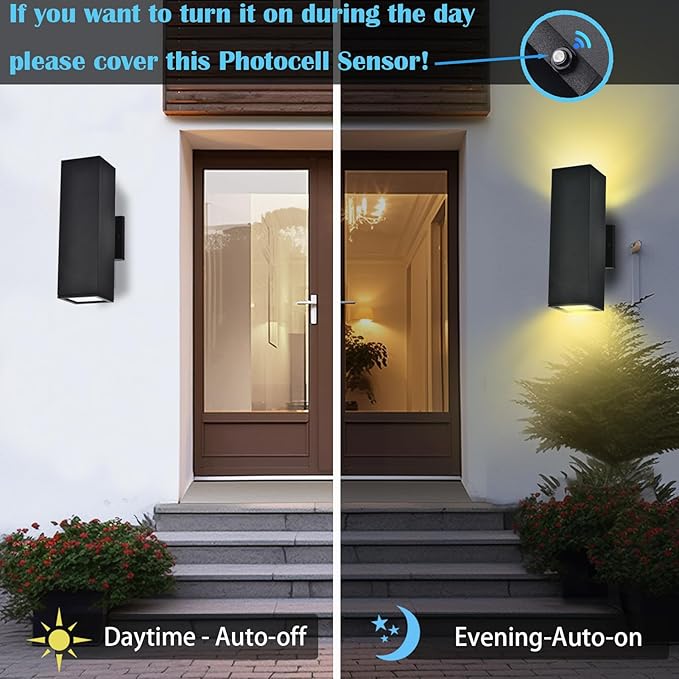 Up and Down Lights Outdoor Wall Lights RGB LED Dusk to Dawn Outdoor Lighting IP56 Black Aluminum Anti Rust Waterproof Outdoor Light Fixtures Wall Mount for House Front Door Porch Patio