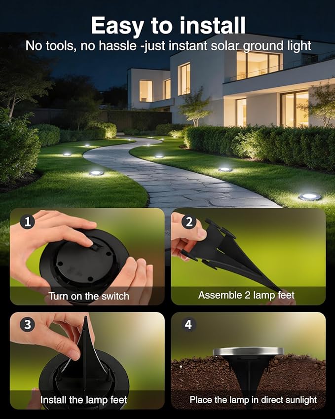 4.6 Inch Solar Ground Lights 12 Pack Solar Lights Outdoor Waterproof Solar Garden Lights Outdoor Landscape Lighting for Pathway Walkway Patio Yard Driveway Cool White