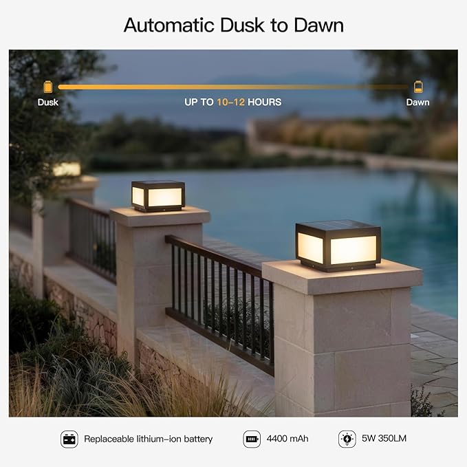 Solar Post Lights 10 Solar Column Lights Outdoor Waterproof Square Modern Pillar Lights LED Dusk to Dawn Lantern Column Lamp Stainless Steel Gate Post Light for Outside Patio Yard Fence Deck