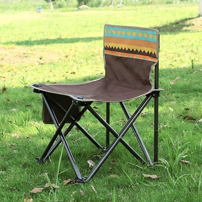 Portable Camping Chair for Adults Folding Outdoor Chair with Side Pocket 900D Ox Cloth Picnic Beach Hiking Brown