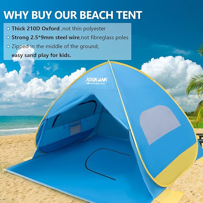 2 Second Easy Setup Pop Up Beach Tent for 2-3 PersonUPF 50+ UV Protection Beach ShadeWind Resistant Sun Protection Family Sun ShelterPortable Lightweight Cabana Canopy with Handy Carry Bag