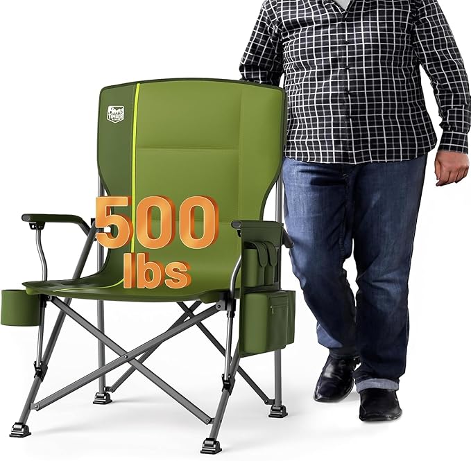TIMBER RIDGE Oversized Folding Camping Chair High Back Heavy Duty for Adults Support up to 500lbs with Cup Holder Side Pocket Cooler Bag