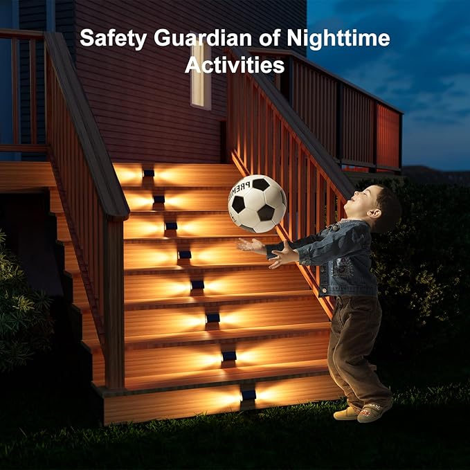 6 Pack Solar Powered Step Lights Outdoor Waterproof LED for Deck Stair Safety Outside Decorative Lamp for Yard Patio Porch Railing Pathway Fence 2 Sided Warm White Lighting for Enhanced Security