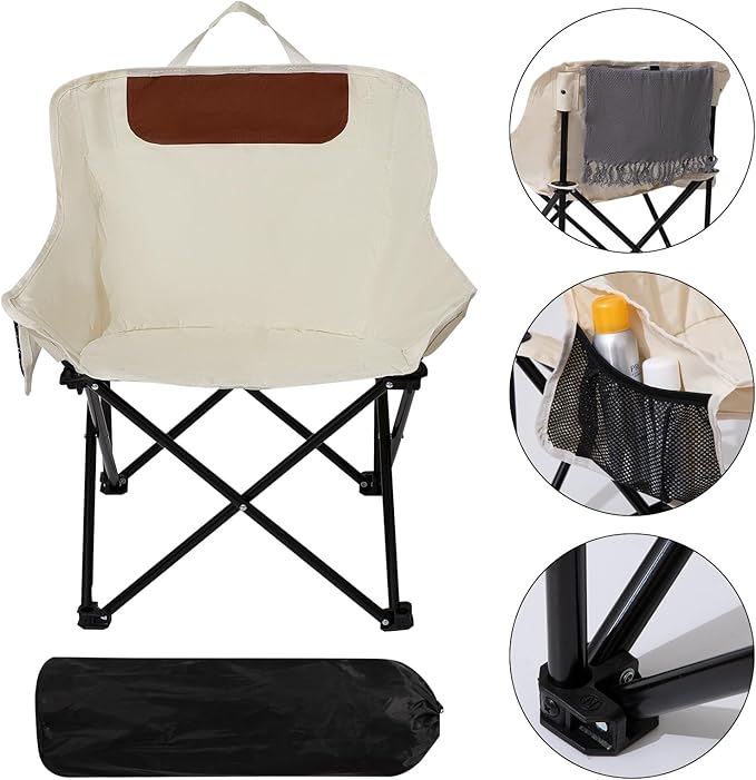 SHANQUAN 2 Pack Folding Camping Chair Compact Camp ChairOutdoor Lawn Portable Lightweight Backpacking Chair with Carrying Bag for Outdoor CampTravelBeachPicnicFishing Hiking (Beige)