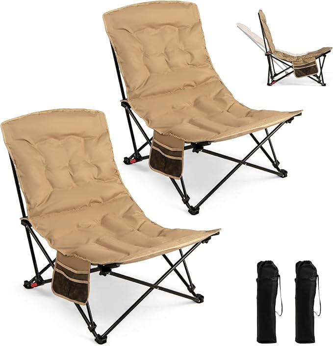 Goplus Portable Folding Camping Chair 4-Position Padded Outdoor Chair with 500 LBS Support Side Pocket and Carry Bag Outside Camp Chair for Sports Fishing and Garden (2)