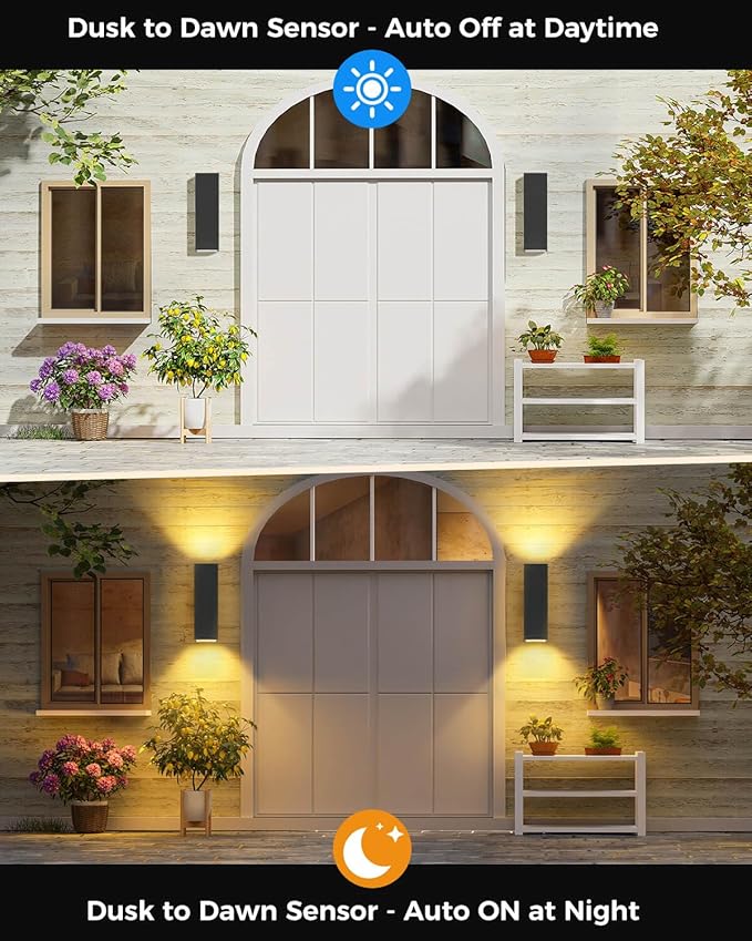 SHIMR Dusk to Dawn Outdoor Lighting 2 Pack Modern Exterior Lighting Fixtures Wall Mount with E26 Base Aluminum Anti-Rust Outdoor Sconce Lights Up and Down Outside Lights for House Porch Garage