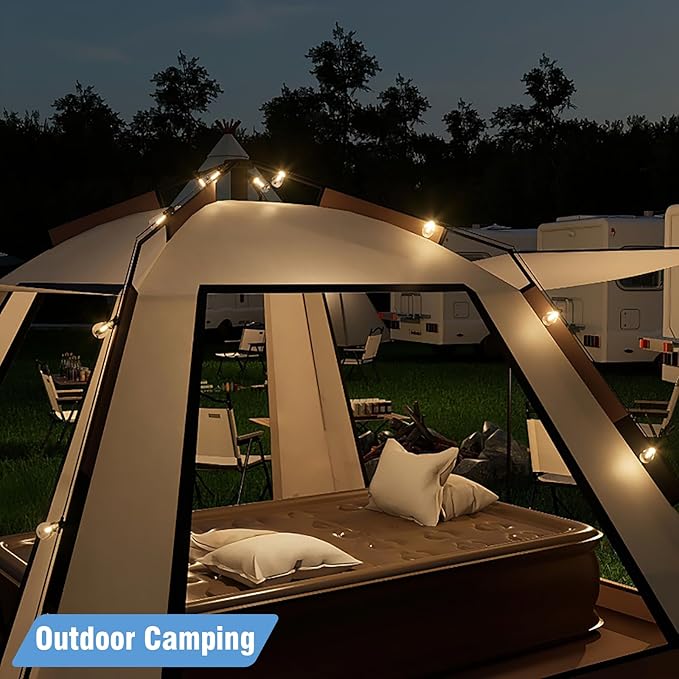 LED Outdoor String Lights 50FT Waterproof Patio Lights with 27 (25+2 Spare ST38 Shatterproof Replaceable Bulbs) Connectable Dimmable Outside Hanging Light for Porch Garden Deck Bistro Backyard