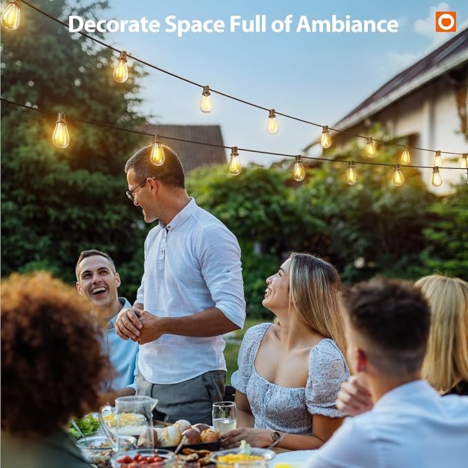 addlon 104FT(96FT+8) Solar String Lights Outdoor Waterproof with USB Port &amp Remote Control Solar Patio Lights for Outside Solar Powered with 52 LED Dimmable Bulbs for Porch Garden Deck Halloween