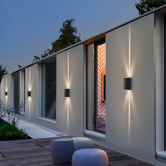 Outdoor Wall Light 2Pack LED Up and Down Lights IP65 Aluminum Waterproof Outdoor Wall Lamps Modern Porch Lantern Spotlights 3000k 6W Black Exterior Wall Sconces