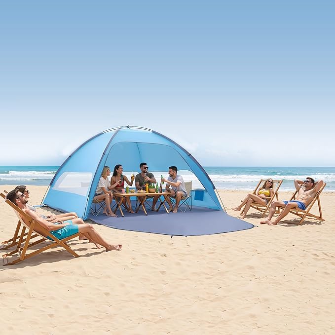 VEVOR Beach Tent Sun Shelter for 8 Person UPF 50+ Protection Portable Sun Shade Beach with Carrying Bag &amp Sand Pockets Lightweight and Easy Setup Beach Umbrella for Camping Fishing Outdoor Picn