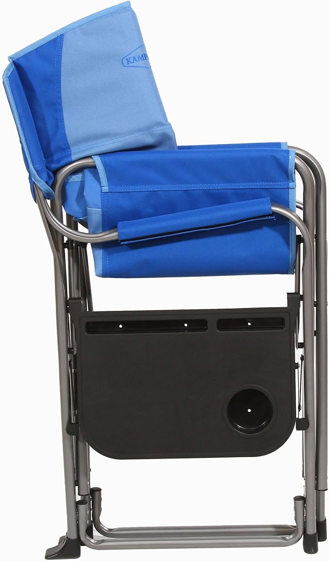 Kamp-Rite Portable Folding Outdoor Beach Patio Lawn Director's Chair w/Side Table &amp Cup Holder for Camping Tailgating and Sports 2-Tone Blue
