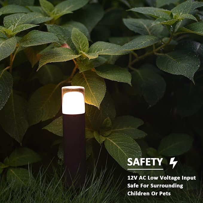 GOODSMANN 8PK Bollard Landscape Lighting Kits 2W LED Low Voltage Pathway Lights 100 Lumen 2700K Warm White Outdoor Hardwired Walkway Lights Brown Finish Path Lights with Connectors Metal Stakes