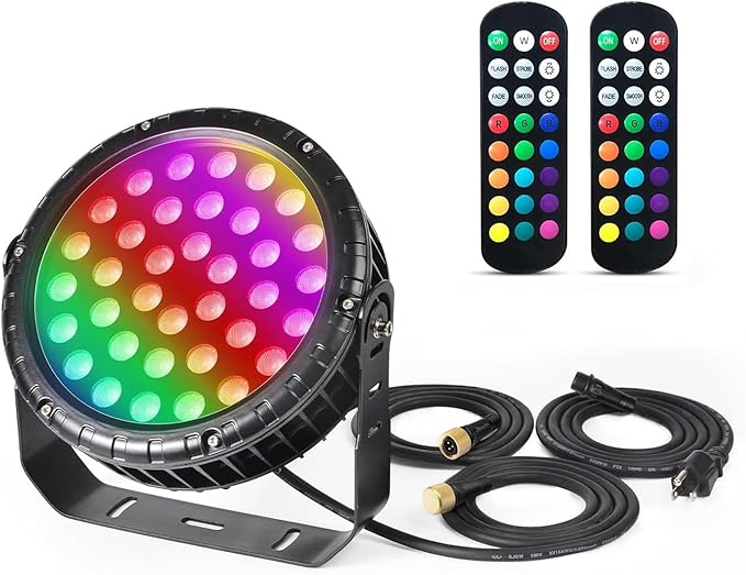 Linkable LED Wall Washer Light with RF Remote 144W RGBW Color Changing Outdoor Landscape Spotlights Waterproof Round Stage Lights for Club Bar Wedding Show Party Event Disco