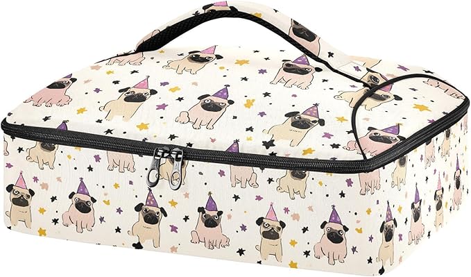 Casserole Carrier Loveliness DogInsulated Casserole Carrier for Hot or Cold Food Thermal Lunch Tote for Potluck Parties Picnic Beach Fits 9 x 13 Inches Baking Dish