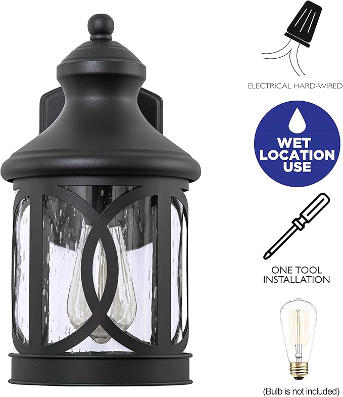 Outdoor Wall Sconce Waterproof Exterior Light Fixture Matte Black Porch Lantern Lights with Clear Glass Shade for Garage Patio Front Door Balcony