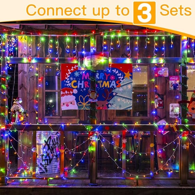 Ollny Icicle Lights for Outside 504LED 41FT Multicolor Christmas Light with Remote 8Modes Timers Waterproof Plug in Connectable Hanging Lights for Outdoor Indoor House Roof Holiday