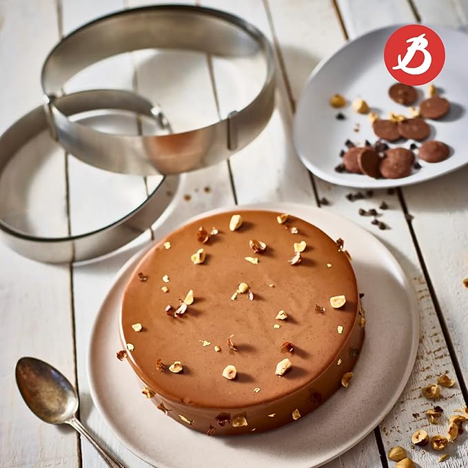 de Buyer Round Expandable Cake Frame - 1.75” Height - Adjusts to Accommodate 7-14” Cakes - Easy to Use &amp Clean - Made in France