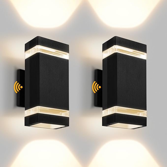 KOSTA Dusk to Dawn Outdoor Lighting 3000K LED Square Outdoor Wall Light Waterproof Exterior Lighting Fixtures for House Porch Patio and Garage2 Packs