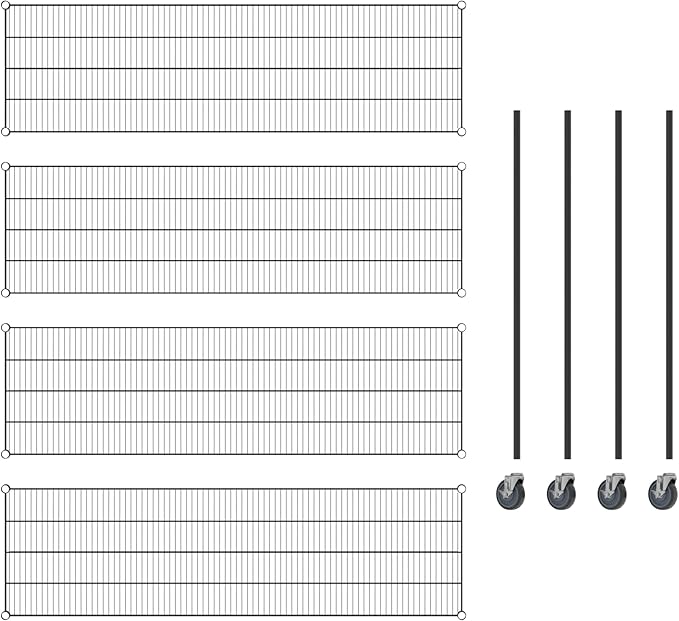 Commercial NSF Listed Black Epoxy Mobile Wire Shelving Kit 21 x 72 x 60 with 4 Shelves Perfect for Warehouse Walk-in Refrigerator Freezer Grocery Store Restaurant Dishroom