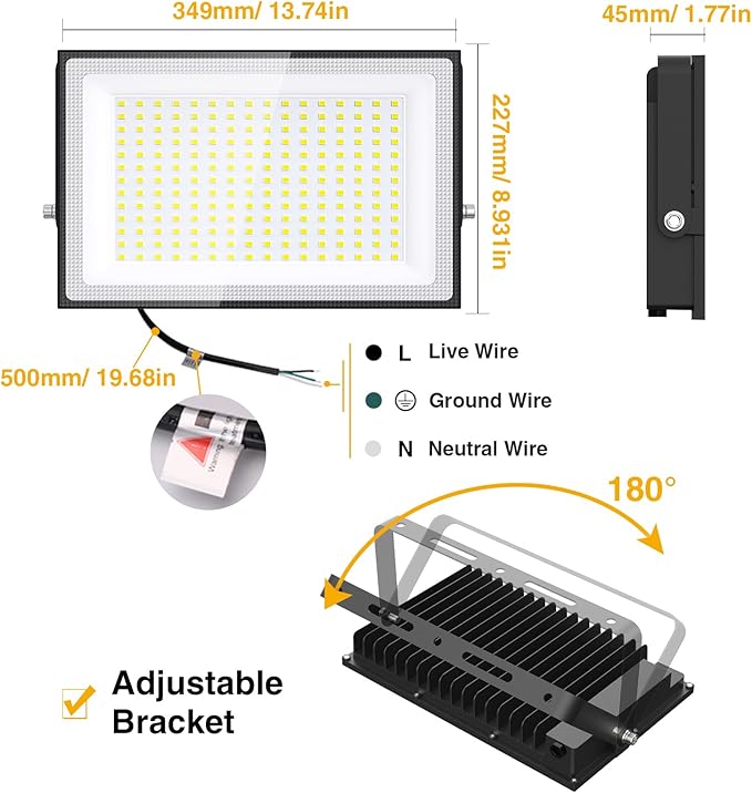 Onforu 200W LED Flood Lights Outdoor 18000LM Bright Security Light IP66 Waterproof Outdoor LED Lights 6500K Daylight White Floodlight for Garage Yard Garden Stadium Playground Arena(2 Pack)