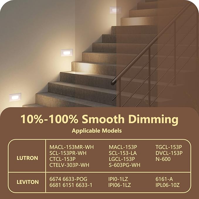 120V Dimmable 3CCT Step LightsStair Lights OutdoorZinc Alloy/Aluminum Cover 2.5W 150LM IP65 Waterproof LED Stair Lights 2700K/3500K/5000K CRI90 Beam Angle 30° BlackWhite Brown 6/Pack (White)