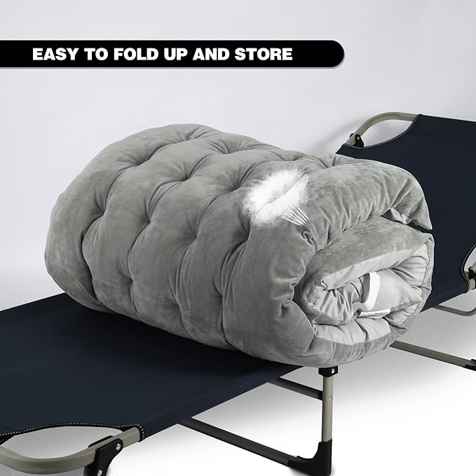 REDCAMP Extra Thick Folding Sleeping Cot Pads 75x28Comfortable Soft Velvet Cotton Camping Cot Mattress Pad for Hiking BackpackingNavy Gray Brown
