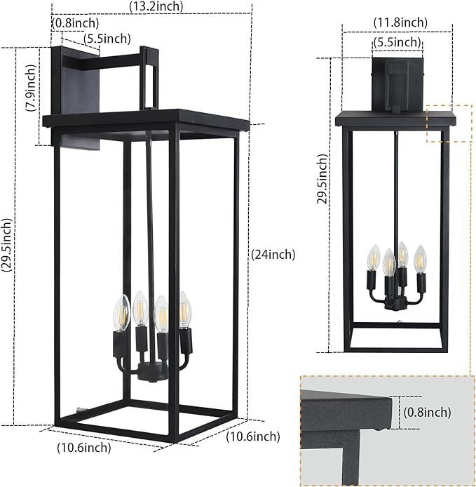 30 Extra Large Outdoor Wall Lights Exterior Wall SconceBlack Outdoor Garage LightsModern Exterior Light FixturesWaterproof Outdoor Porch Lights for HouseFront Door Light Fixture E12 Base