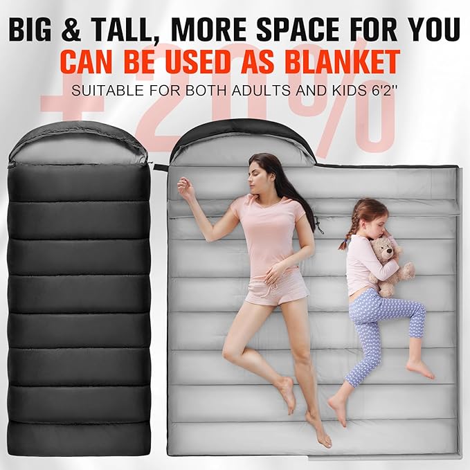 0 Degree Sleeping Bag for Adults XXL Big and Tall 4 Season Cold Weather Winter Camping with Compression Sack