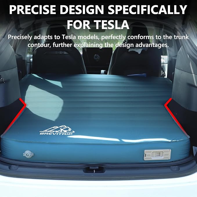 Camping Air Mattress Tesla Model Y Mattress 4 Ultra Thick SUV Air Mattress for Tesla Model Y Mattress Self Inflating Sleeping Bed Portable SUV Air Mattress Car Bed Camping Blue