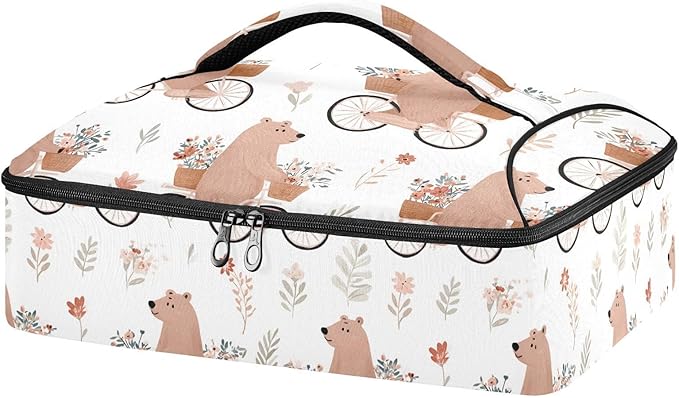 Casserole Carrier Cute BearInsulated Casserole Carrier for Hot or Cold Food Thermal Lunch Tote for Potluck Parties Picnic Beach Fits 9 x 13 Inches Baking Dish
