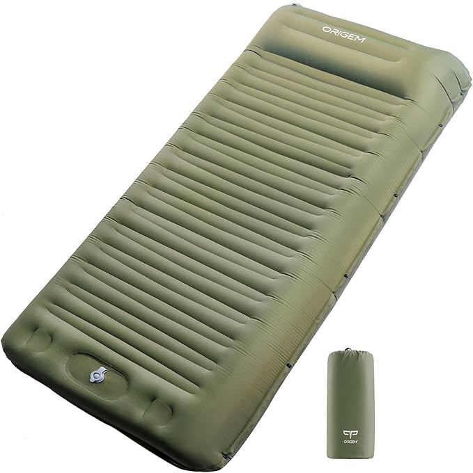 Origem Self Inflating Sleeping Pad for Camping 5.5 Inch Ultra-Thick Camping Mat with Built-in Pump Outdoor Ultralight Sleepinging Mat for Camping Tent Backpacking Hiking and Traveling(Green)
