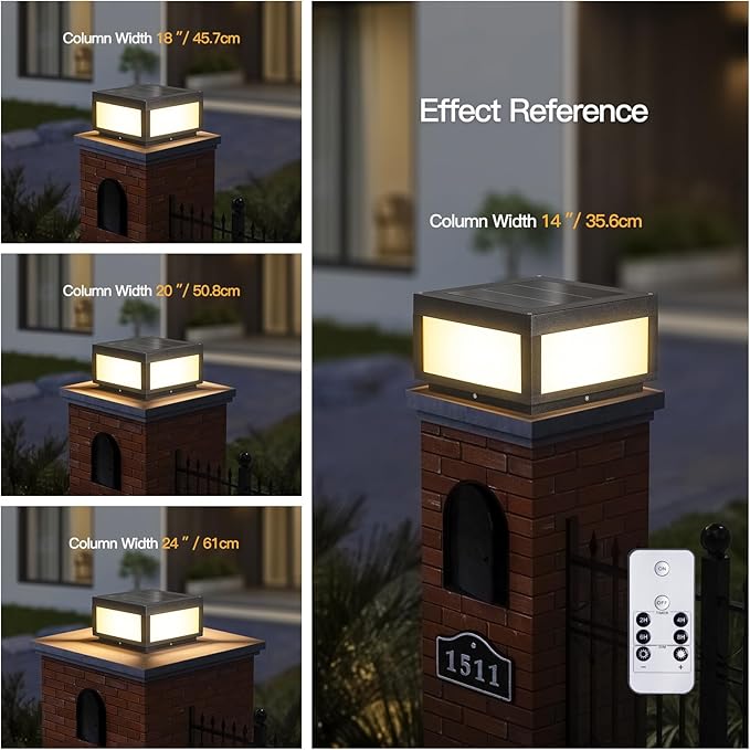 Solar Post Lights Waterproof 11.8 Solar Pillar Lights Outdoor Modern Gate Column Lights Large Square Solar Lantern 3000K LED Entrance Column Lamp for Deck Patio Outside Pool Stone Pillars