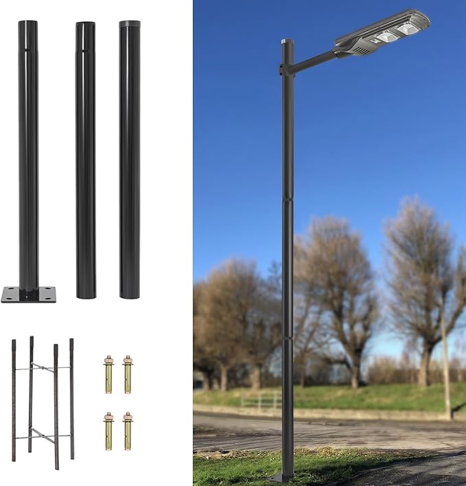 Street Light Pole 10ft Tall Split Street Lamp Post for Outdoor Street Courtyard Parking Lot Lighting Post Fixtures with Mounting Ground Cage (10FT 76mm)