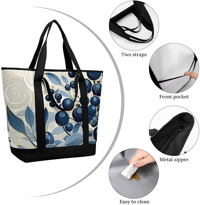 Insulated Shopping BagLarge Reusable Cooler Bags Field of Blueberries Printed Foldable Shopping BagTravel Waterproof Shoulder Bag