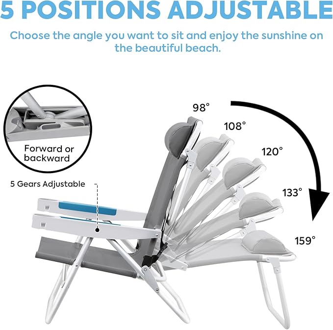 ICECO Backpacking Beach Chairs for Adults 5 Positions Reclining Chair Heavy Duty Folding Chairs Portable Lay Flat Outdoor Chair with Cup Holder for Beach Camping Lawn 350lb Capacity