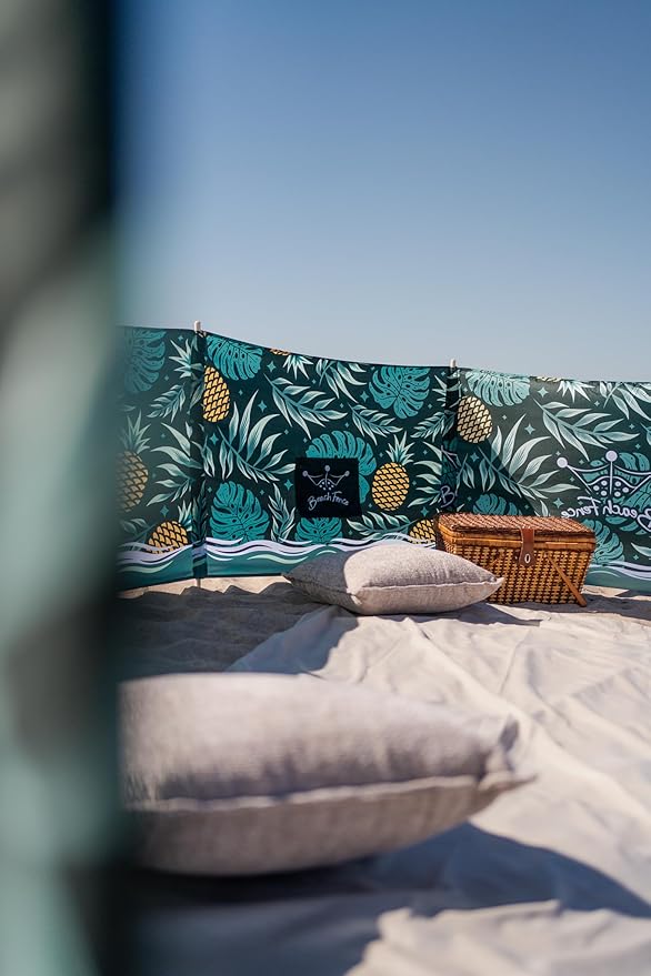 Premium 20 ft Beach Windscreen Privacy Screen Wind Blocker - Pineapple Oasis Free Rubber Mallet and Carry Bag Included