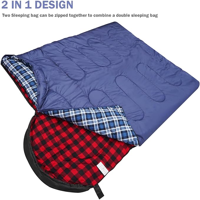100% Cotton Flannel Sleeping Bag for Adults Big&ampTall Size Backpacking Lightweight Waterproof for Girls Boys Mens Teen for Camping Hiking Outdoor Travel with Compression Bags